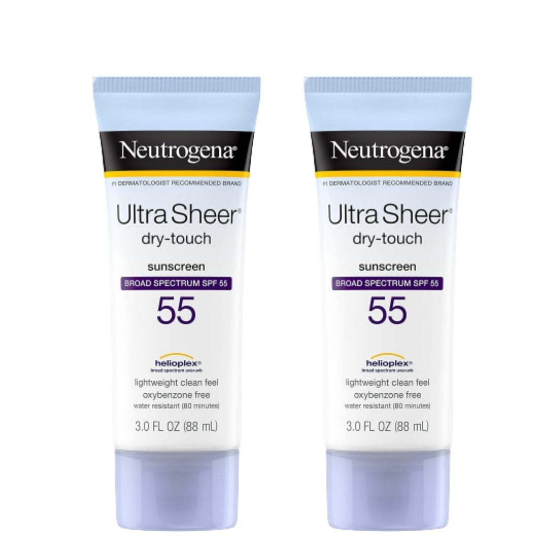 Invisible Daily Sunscreen Lotion with SPF 55- Sweat & Water Resistant Sun Block Lotion for 80 Minutes | Moisturizing & Quick Drying Skin Sun Protection| 1 Pack: 3 OZ Per Pack, Pack of 2