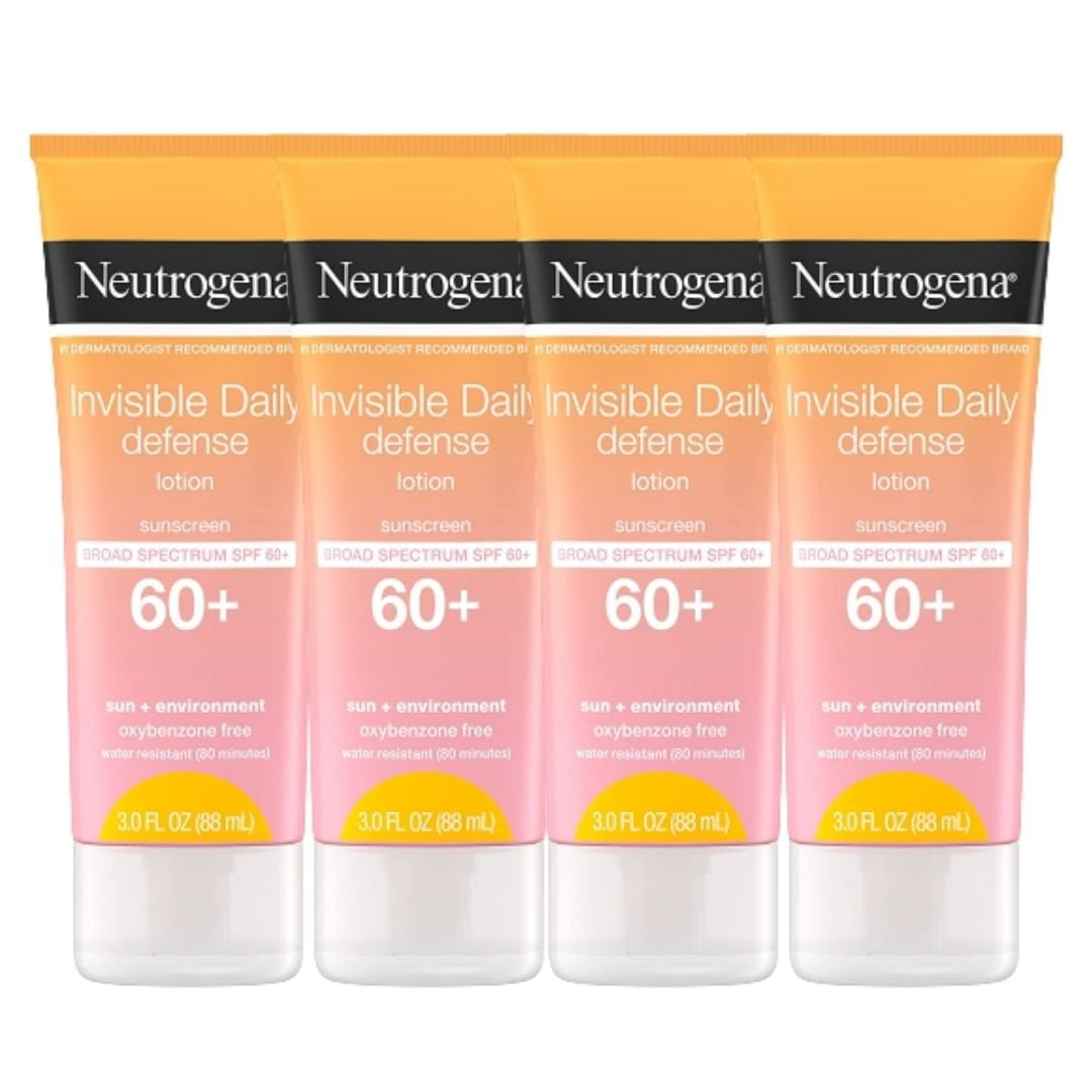 Invisible Daily Sunscreen Lotion SPF 60 - Water Resistant Sun Block Lotion Oxybenzone Free Sunscreen for Face | Moisturizing & Quick Drying Skin Sun Protection| Travel Size, 3 OZ Per Pack, Pack of 4