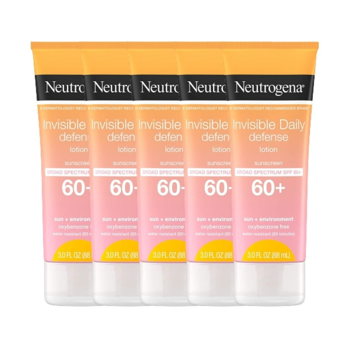 Invisible Daily Sunscreen Lotion SPF 60 - Water Resistant Sun Block Lotion Oxybenzone Free Sunscreen for Face | Moisturizing & Quick Drying Skin Sun Protection| Travel Size, 3 OZ Per Pack, Pack of 5
