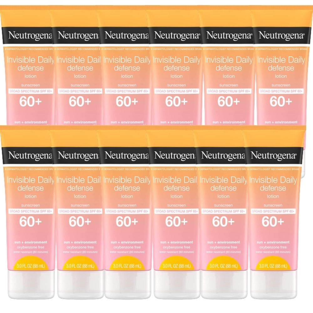 Invisible Daily Sunscreen Lotion SPF 60 - Water Resistant Sun Block Lotion Oxybenzone Free Sunscreen for Face | Moisturizing & Quick Drying Skin Sun Protection| Travel Size, 3 OZ Per Pack, Pack of 12