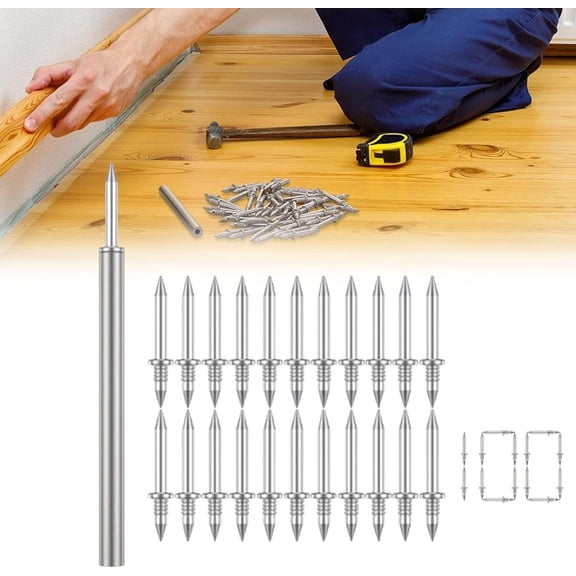 Invisible Double Headed Nails, Double Pointed Nails for Wood, Invisible Seamless Baseboard Fasteners for Solid Wood Trim, No-Mark Installation for Solid Wood Skirting & Home Renovation