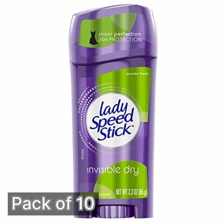 Lady Speed Stick Invisible Dry Antiperspirant, Powder Fresh 2.3 oz Stick (Pack of 10)