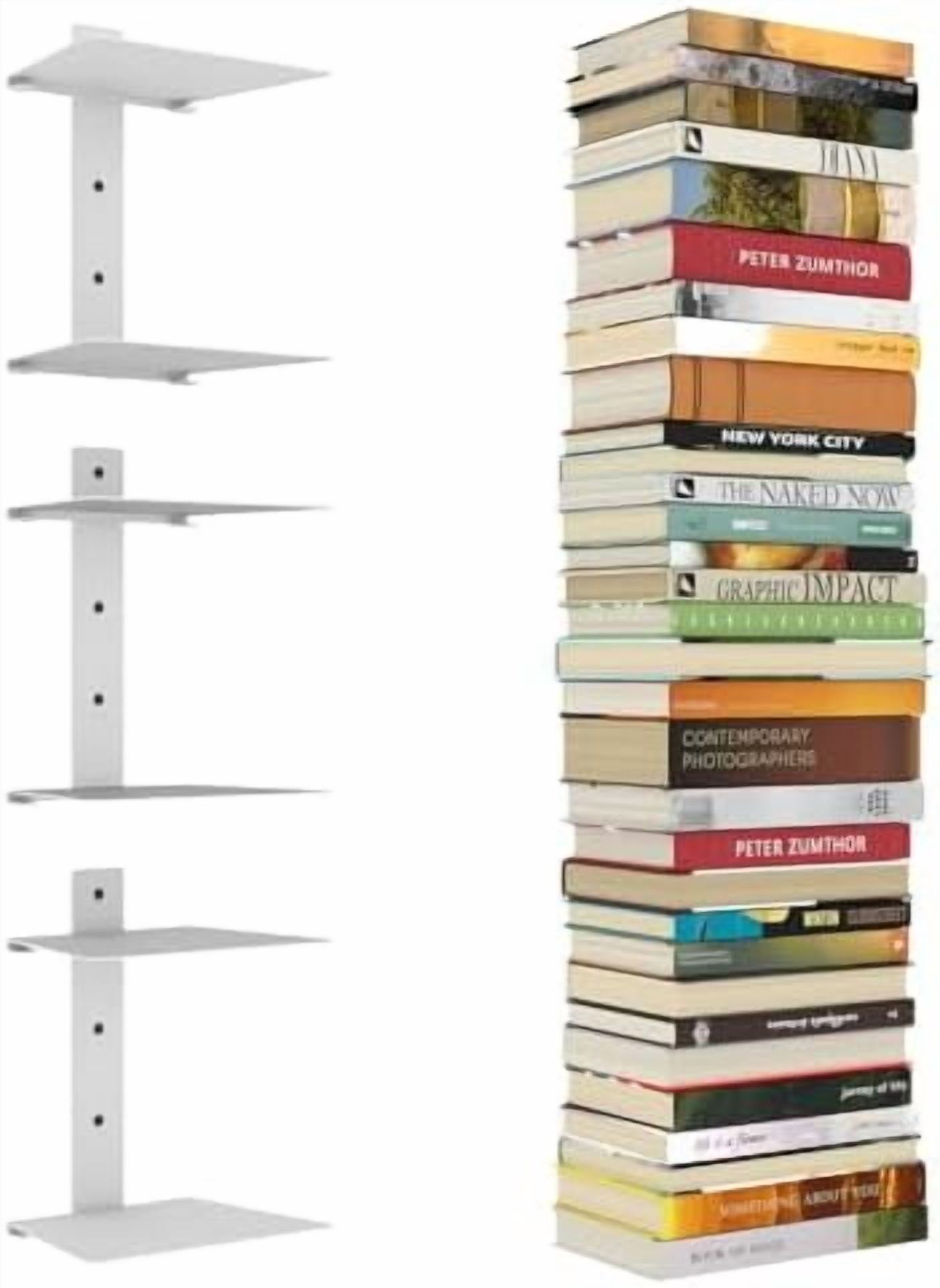 Invisible Floating Bookshelves for Wall, 6 Tier Vertical Spine Book