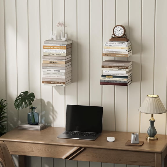 Invisible Floating Bookshelves for Wall, 8 Tier Vertical Spine Book Tower, Heavy Duty Floating Book Shelves Metal Book Organizers for Home Office, 4 Pack, White