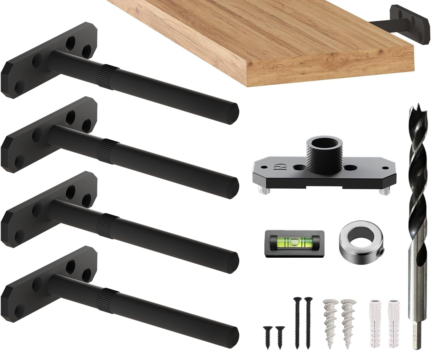 Invisible Floating Shelf Bracket 5 Inch Rod 1/2 inch Diameter Heavy Duty with Jig – Hidden Metal Mantel Mount for Wall Shelves – Floating Shelf Hardware for Bathroom, Kitchen & Living Room (4 Pack)