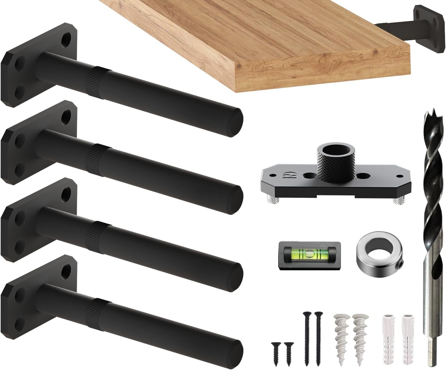Invisible Floating Shelf Bracket 5 Inch Rod 3/4 inch Diameter Heavy Duty with Jig – Hidden Metal Mantel Mount for Wall Shelves – Floating Shelf Hardware for Bathroom, Kitchen & Living Room (4 Pack)