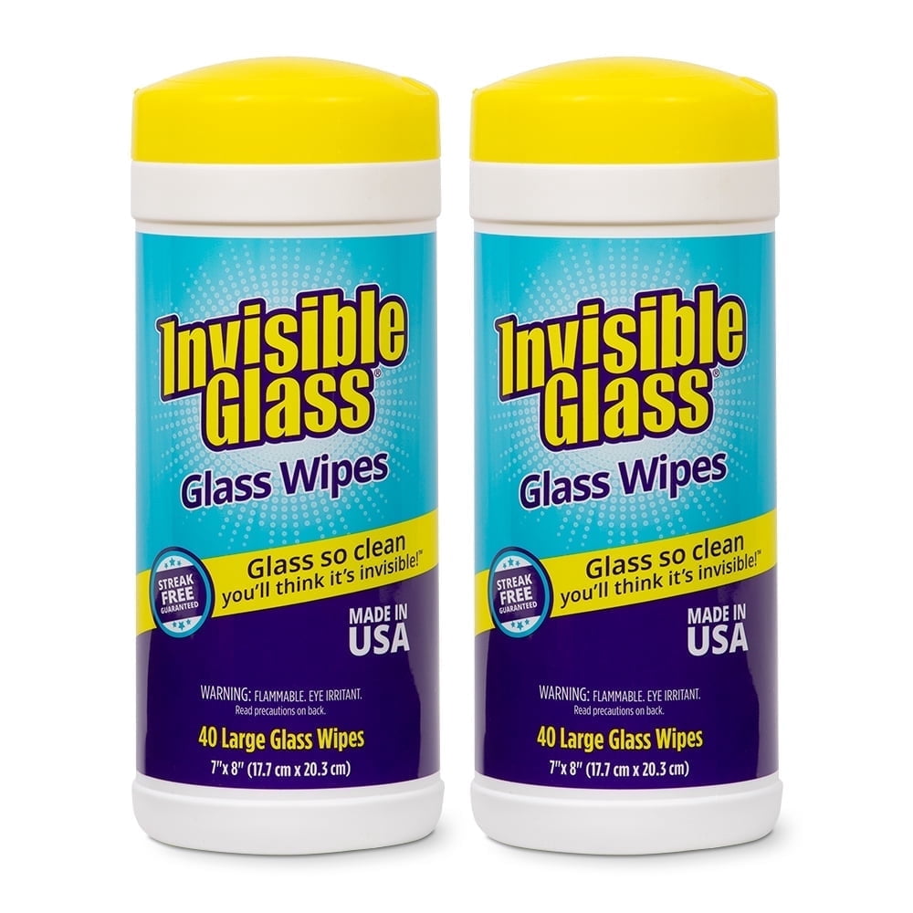 Invisible Glass 90160-2PK 40-Count Lint-Free Glass Cleaning Wipes Perfect for Mirrors, Windows, Windshields for Home, Automotive, and Off Tint Safe, Pack of 2