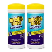 Invisible Glass 90160-2PK 40-Count Lint-Free Glass Cleaning Wipes Perfect for Mirrors, Windows, Windshields for Home, Automotive, and Off Tint Safe, Pack of 2