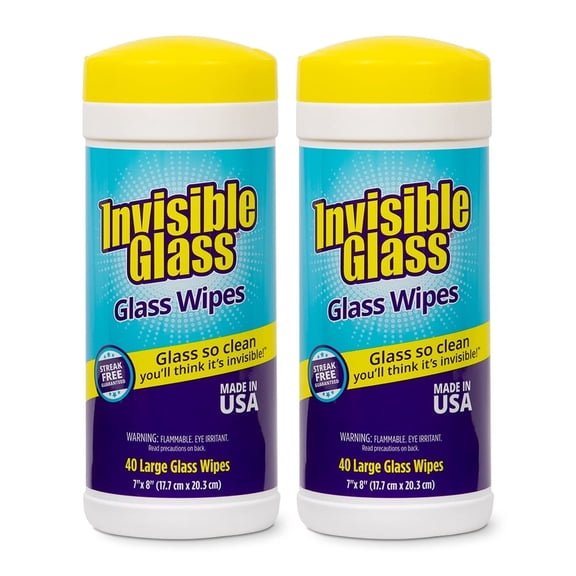 Invisible Glass 90160-2PK Glass Cleaning Wipes Perfect for Cleaning Mirrors, Windows, and Windshields at Home, in Your Car, or at the Office, Streak-Free, Tint-Safe, Lint-Free, 40 Wipes, Pack of 2
