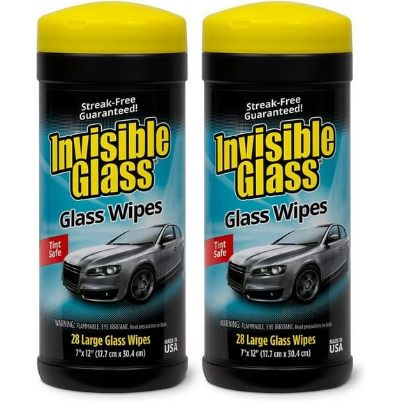 Invisible Glass 90166-2PK Lint-Free and Ammonia-Free Large Glass Cleaning Wipes are Tint Safe Enjoy Streak Free Windows, Mirrors, and Glass for Home and Auto, Pack of 2