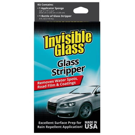 Invisible Glass 91411 Glass Stripper Water Spot Removal Kit Eliminates Coatings, Water Spots, Waxes, Oils, and More To Polish and Restore Automotive Glass, 4 Fl Oz, Pack of 1