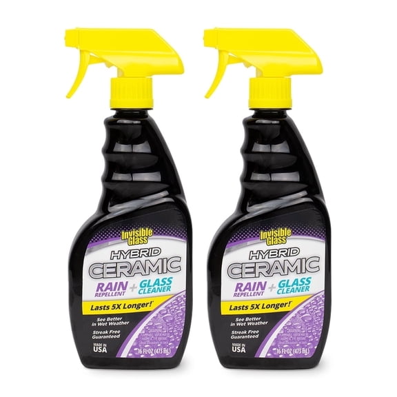 Invisible Glass 92183-2PK Hybrid Ceramic Rain Repellent and Glass Cleaner Cleans and Protects Car Windows and Windshields with Long-Lasting Water-Repellent Si02 Technology, 16 Fl Oz, Pack of 2