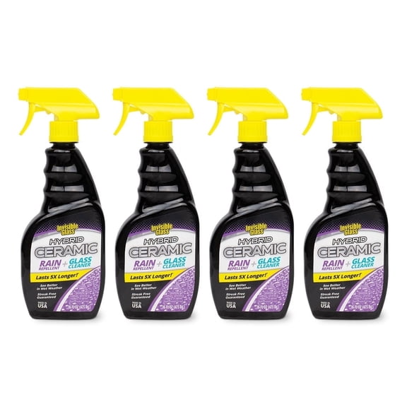 Invisible Glass 92183-4PK Hybrid Ceramic Rain Repellent and Glass Cleaner Cleans and Protects Car Windows and Windshields with Long-Lasting Water-Repellent Si02 Technology, 16 Fl Oz, Pack of 4