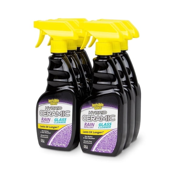Invisible Glass 92183-6PK Hybrid Ceramic Rain Repellent and Glass Cleaner Cleans and Protects Car Windows and Windshields with Long-Lasting Water-Repellent Si02 Technology, 16 fl oz, Pack of 6