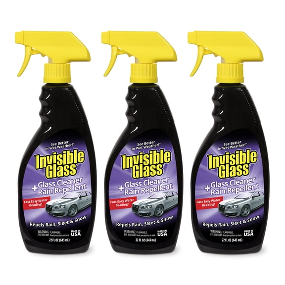 Invisible Glass 92184-3PK Premium Glass Cleaner with Rain Repellent for Exterior Automotive Glass and Windshields to Shield Against Rain, Snow, and Sleet, 22 Fl Oz, Pack of 3