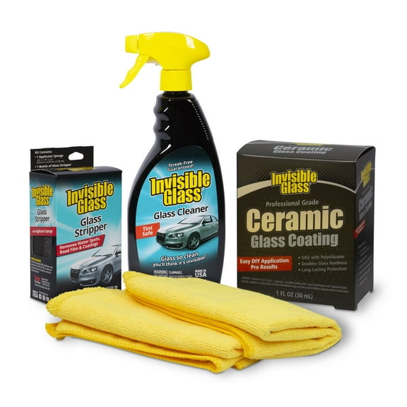 Invisible Glass 99017 Pro Glass Care 5-Piece Kit Includes Glass Stripper to Polish and Restore Automotive Glass, Premium Glass Cleaner, Ceramic Glass Cleaner and Two Microfibers