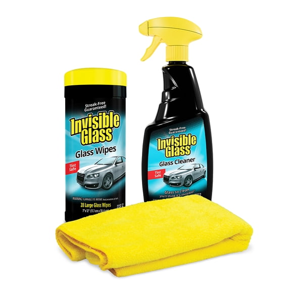 Invisible Glass 99611 Auto Glass Cleaner Kit with Streak Free Premium Glass Cleaner Spray, Glass Cleaner Wipes, and Microfiber Perfect Kit for Quick and Easy Glass Cleaning Tint Safe