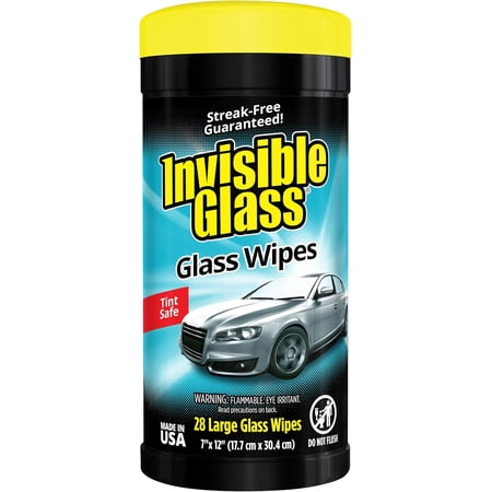 Invisible Glass 90166 Large Glass Cleaning Wipes for Streak-Free Windows, Mirrors, and Glass, Lint-Free, for Home and Auto, Canister, 28 Count (Pack of 1)