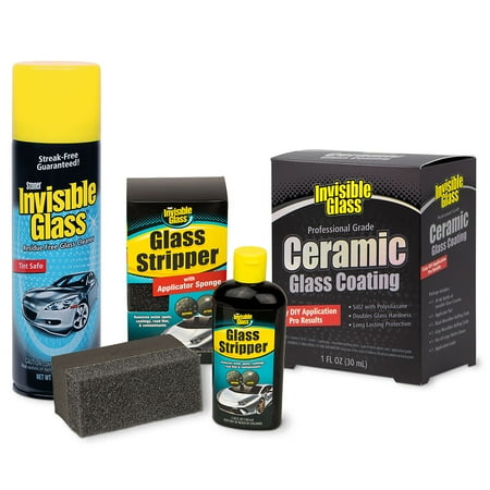 Invisible Glass Pro Grade Ceramic Glass Coating Complete Kit Premium Glass Cleaner and Glass Stripper to Remove Water Spots and More Polish and Restore Automotive Glass Semi-Permanent Coating