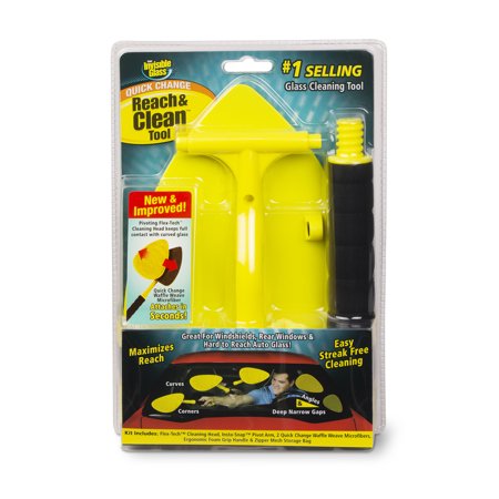 Invisible Glass 95160 Reach & Clean Glass Windshield Cleaner Tool Kit With Extendable Handle, 2 Reusable Quick Change Microfibers, and Storage Bag for Auto Windshield, Trucks, SUVs, RVs, and Windows