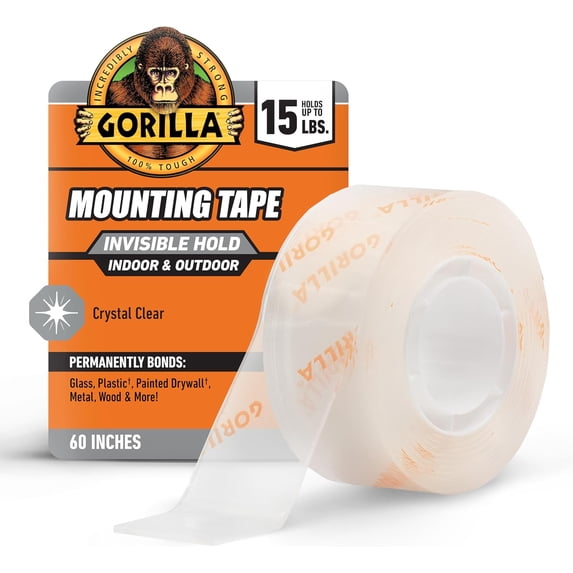 Invisible Hold Mounting Tape, 1" x 60" (Pack of 1), Clear Double Sided Tape for Strong, Permanent Indoor & Outdoor Hanging