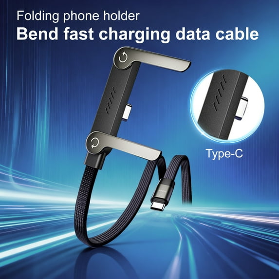 Invisible Holder Charger Cable, 240W Fast Charging Cord with Built-in Phone Stand, Type C and Folding Phone Holder 5ft to Smartphones Tablets
