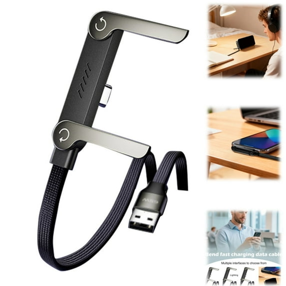 Invisible Holder Charger Cable, 240W Fast Charging Cord with Built-in Phone Stand, Type C and Folding Phone Holder 5ft to Smartphones Tablets