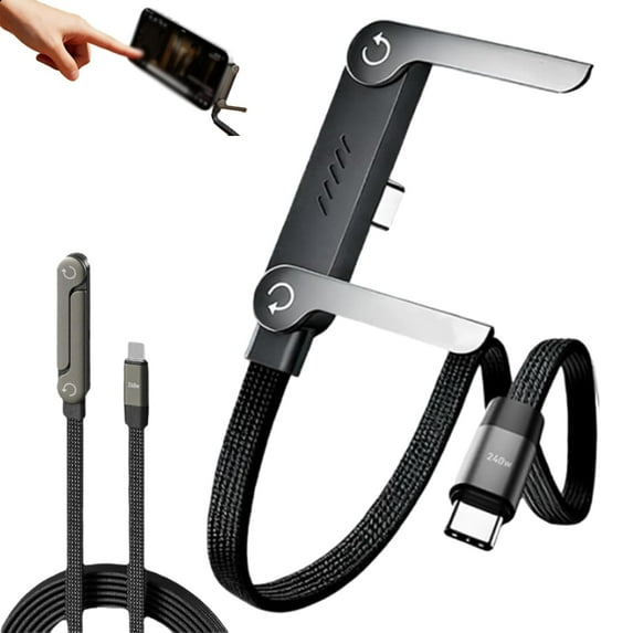 Invisible Holder Charger Cable, 240W Super Fast Charging with Stand, Built-in Phone Support Fast Charging Cord, Type C Braided Design for Gaming Office Travel(240w C-C 1pc)