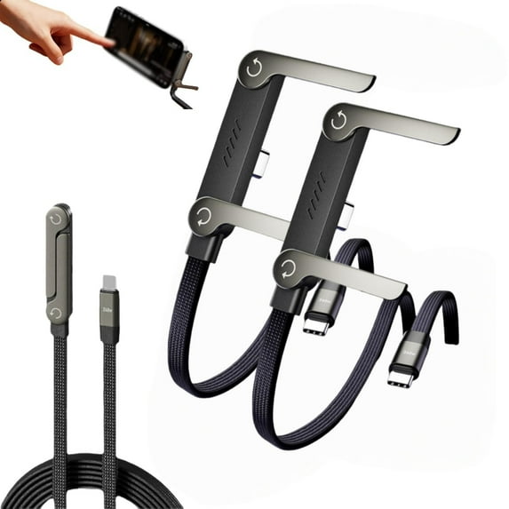 Invisible Holder Charger Cable, 240W Super Fast Charging with Stand, Built-in Phone Support Fast Charging Cord, Type C Braided Design for Gaming Office Travel(240w C-C 2pc)