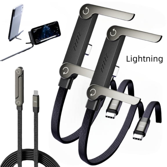 Invisible Holder Charger Cable, 240W Super Fast Charging with Stand, Built-in Phone Support Fast Charging Cord, Type C Braided Design for Gaming Office Travel(30W C-L 2pc)