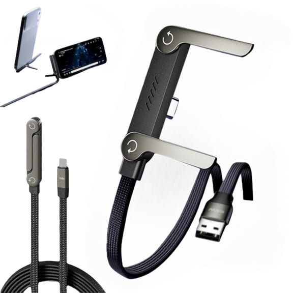 Invisible Holder Charger Cable with Stand, 2026 Upgrade 240W Super Fast Charging Foldable Durable USB-C Cord, Sideways Phone Charger for Smartphones Tablets Gaming Office Travel(65W A-C 1pc)