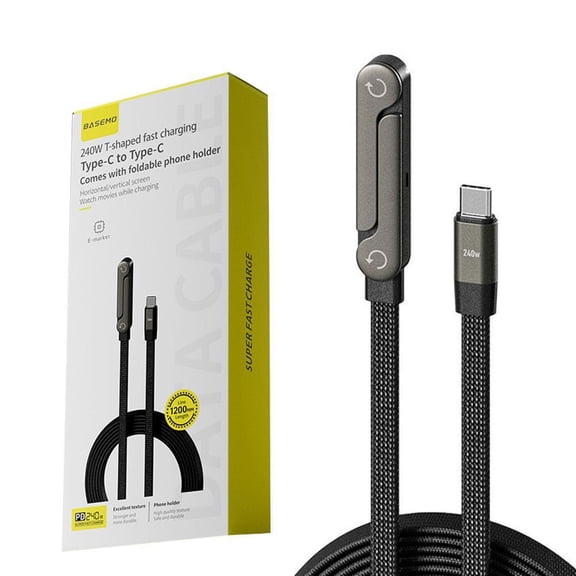 Invisible Holder Charger Cable with Stand, 240W Fast Charge USB-C Cable for iPhone, Smartphones, Tablets & Laptops