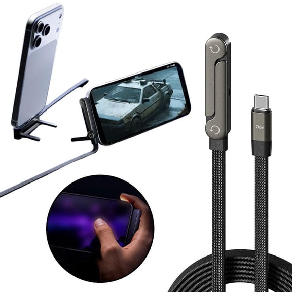 Invisible Holder Charger Cable with Stand, 240W Super Fast Charging Cord with Built-in Folding Phone Stand, 5ft USB C Cable