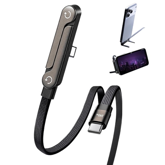 Invisible Holder Charger Cable with Stand, 240W USB C Fast Charging Cable with Hidden Phone Stand, Right Angle Braided Cable