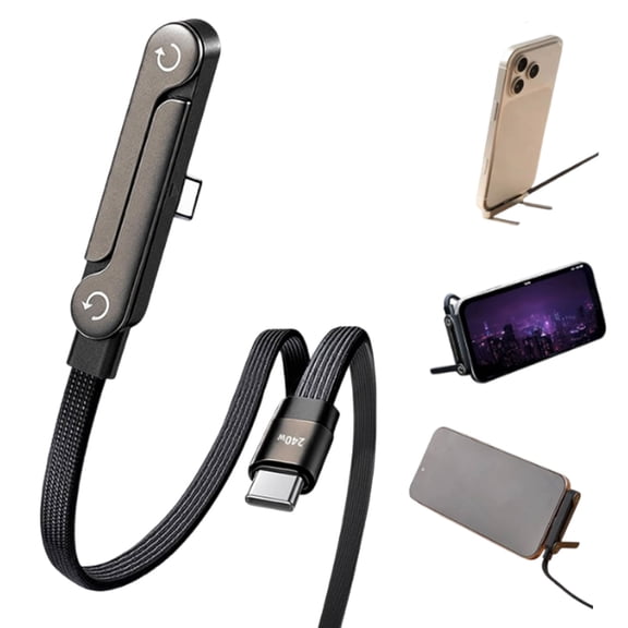 Invisible Holder Charger Cable with Stand, 5-Foot 240w USB C to USB C Cable with Right Angle Design, for Smartphones and Tablets