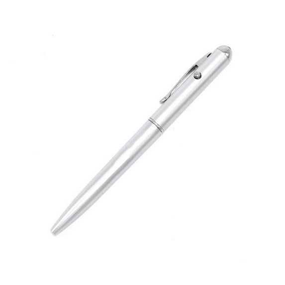 Invisible Ink Pen with LED Light for Secret Messages and Tattoos, Silver Plastic Ballpoint Pen