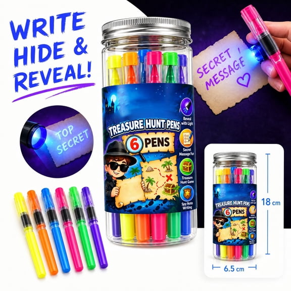 Invisible Ink Pens 6 Pack Spy Pens for Student Treasure Hunt Secret Message Neon Marker Party Favor Toys Set for Children Games Classroom Activities