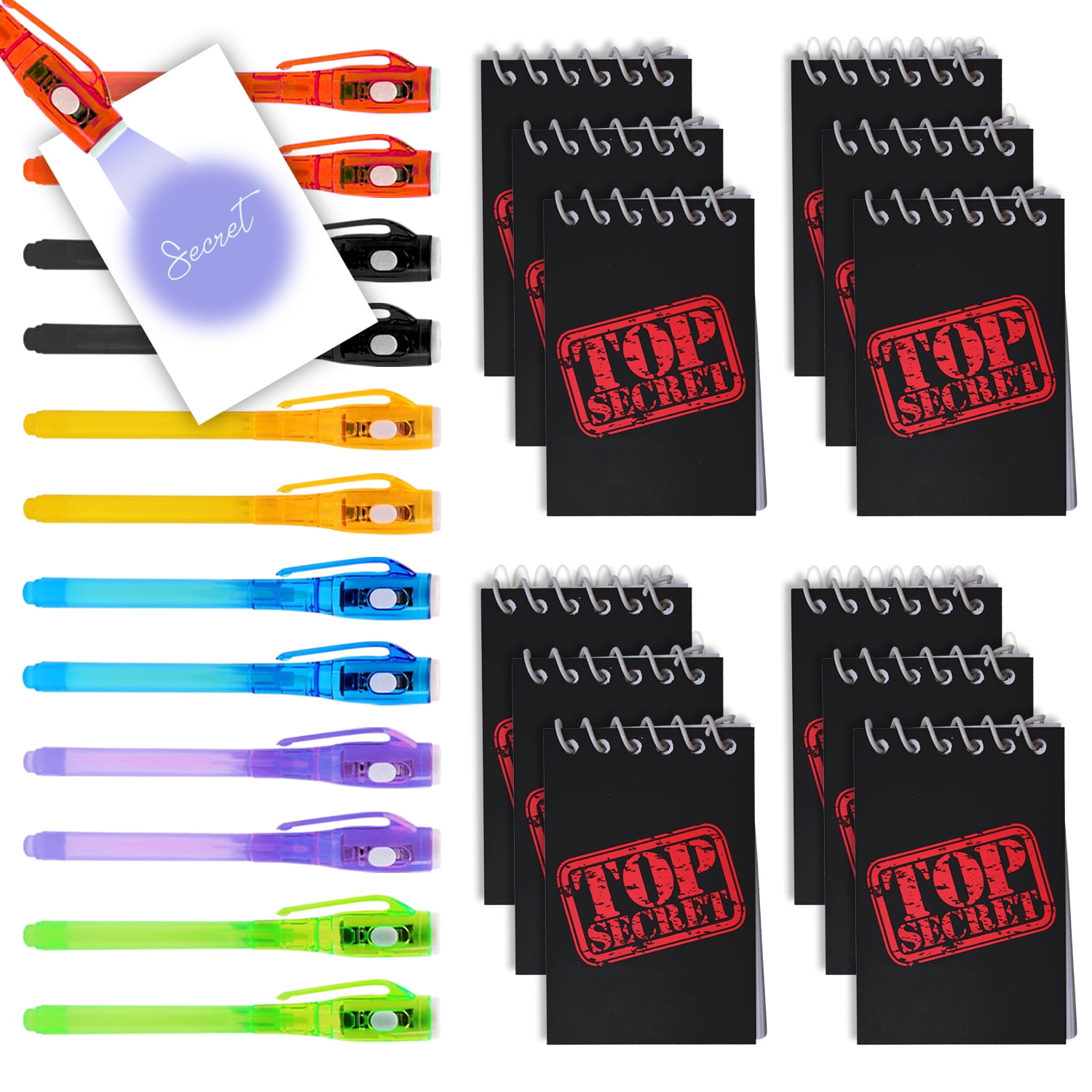 Paw Invisible Ink Pen Wuv Light 12 Pack Mini Prism Spiral Notepads 12 Pack - Great for Themed Party Favors, Magic & Spy Parties,Diary, Homework