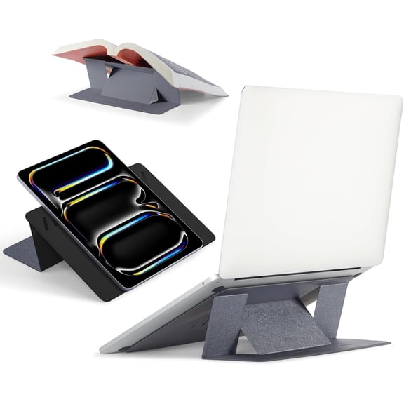 Invisible Laptop Stand for Desk, Stick-Free Tablet and Computer Stand with Dual-Angle, Foldable&Portable Laptop Riser Holder, Fits 7-11" Tablets&11-14" Laptops, Space Gray (Non-Adhesive Version)