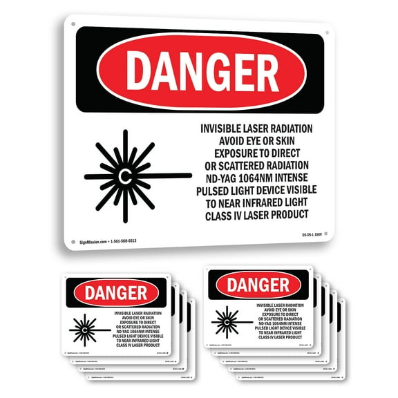 Invisible Laser Radiation Avoid Eye Exposure OSHA Danger Aluminum Sign 10 Inch x 7 Inch - 10 Pack