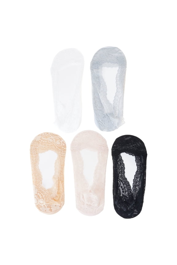 Invisible Low Cut Socks 5 Pairs Set For Women Silicone Antislip Design Flower Lace Breathable Thin Socks Hosiery
