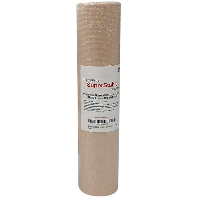 Invisible Mesh Stabilizer Beige 1.5 oz 12 inch x 10 Yard Roll. SuperStable Embroidery Stabilizer