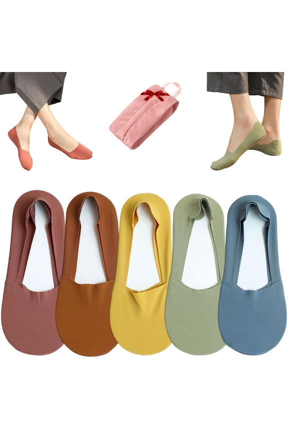 Invisible Non-slip Ice Silk Socks,Thin No Show Socks,Women Summer Ultra Thin Low Cut Liner Ankle Socks for Flats (5 Pairs-B)
