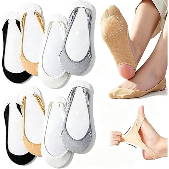 Invisible Padded Boat Socks, No Show Socks for Women, Sponge Cushioned Bottom, Non Slip & Breathable Ultra Low Liner Socks for Flats, Sneakers, Heels (8 Pairs)