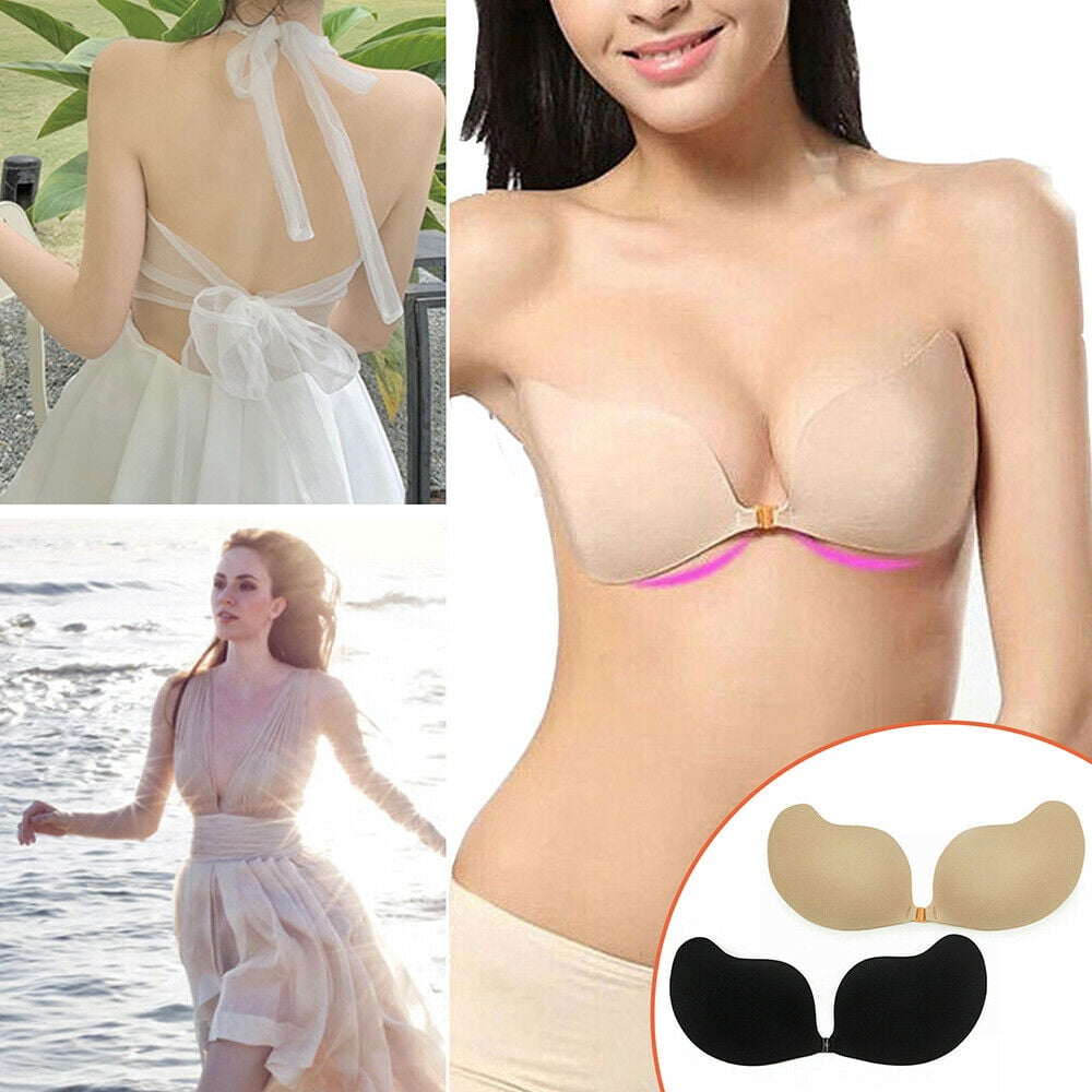 Invisible Push Up Bra Backless Strapless Bra Seamless Front Closure  Bralette Underwear Women Self-Adhesive Silicone Sticky 