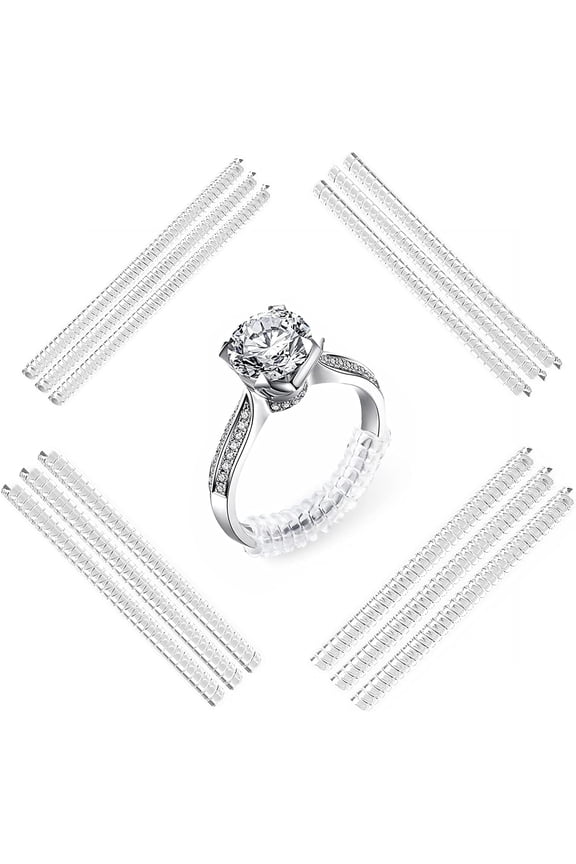 Invisible Ring Size Adjuster - 12 Pack, 4 Sizes - for Loose Rings,Clear Invisible Ring Resizer Fit Any Ring Guard,Transparent Jewelry Sizer Spiral Silicone Tightener