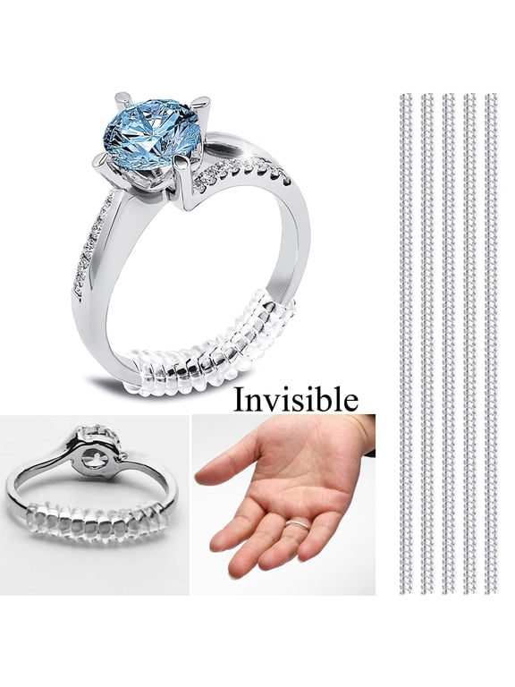 Invisible Ring Size Adjuster 5 Packs, Soft Silicone Ring Size Adjuster for Loose Rings, for Men and Women, Spiral Silicone Tightener Fits Most Round Rings