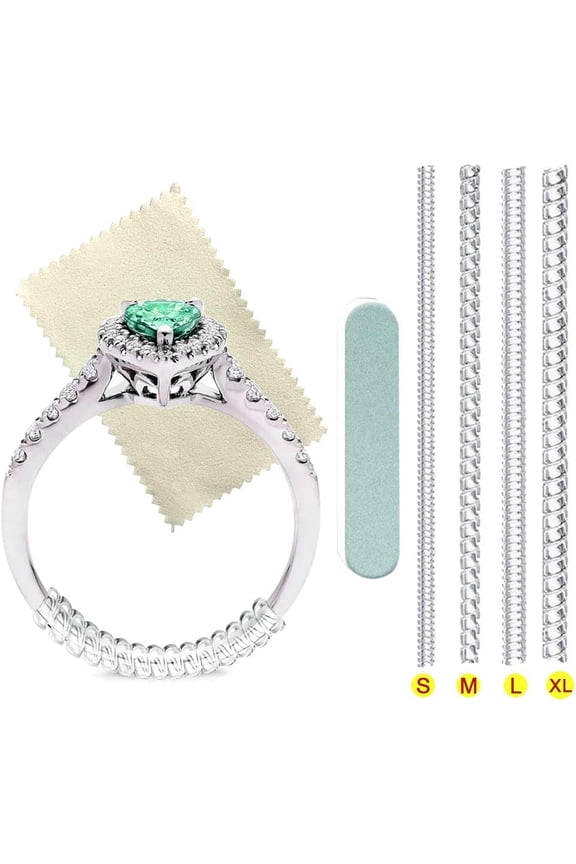 Invisible Ring Size Adjuster for Loose Rings 4 PCS, with Silver Polishing Cloth & Double-Sided Polishing Stick, Fit Any Rings Ring Guard Spacer