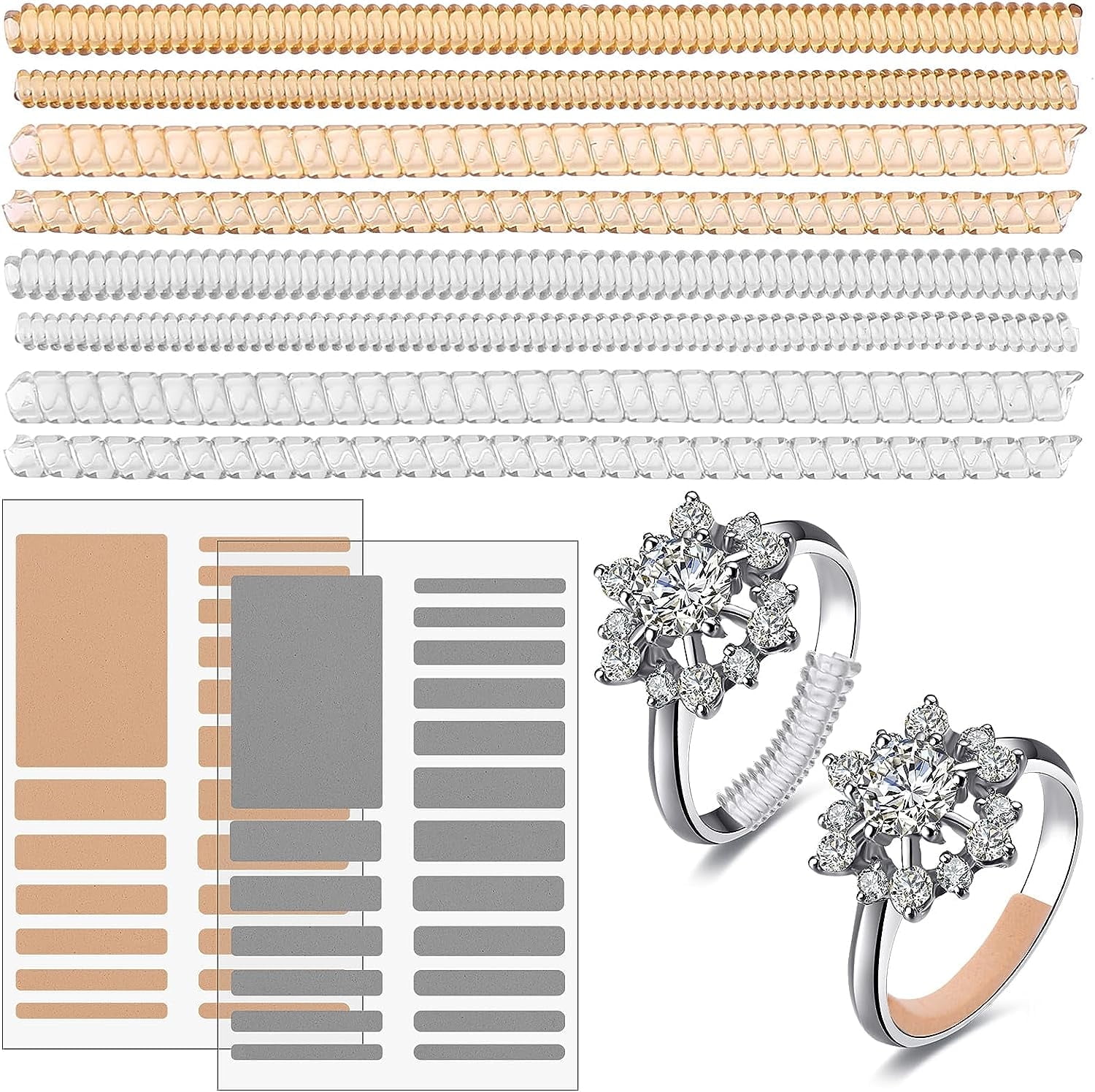 ZOIZOCP Invisible Ring Sizer Adjuster for Loose Rings, 46 Pcs Spiral Ring Adjusters Fit Wide Rings Jewelry Spiral Ring Tightener Spacer Ring Guards Resizer Spiral Ring Tightener for Women Men Rings