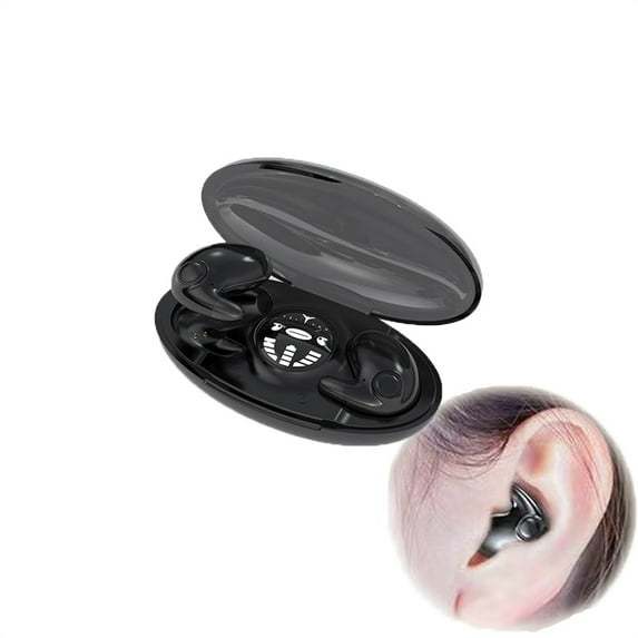 Invisible Sleep Wireless Earphone Ipx5 Waterproof, True Wireless Earbuds Sense-Free to Wear Bluetooth 5.3 Headphones Touch Control with Wireless Charging Case,Double Noise Cancelling (Black)